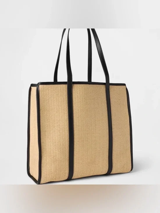 Gap Straw Faux Leather Tote Bag Purse Vacation Travel Beach Swimming Summer - Picture 2 of 5